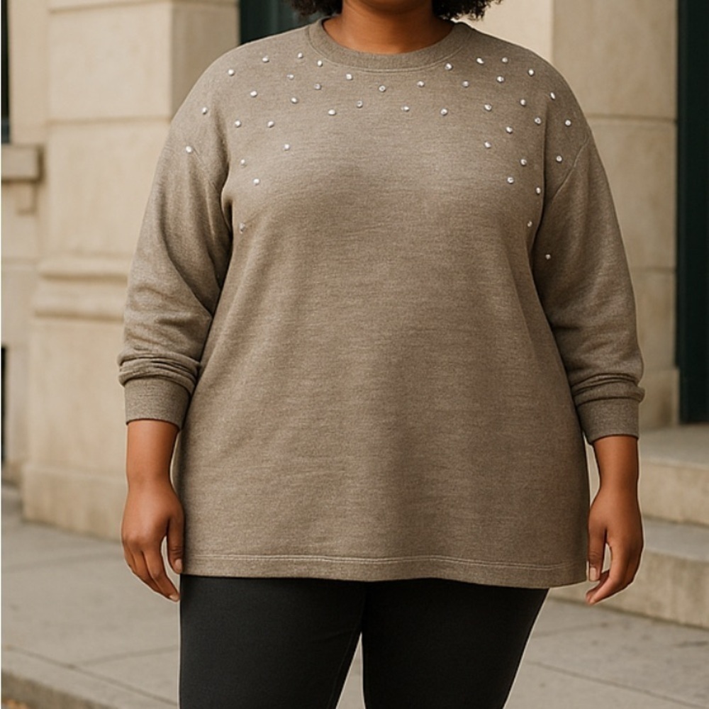 Emery Rose Sweater embellished with faux pearls Womens 4XL